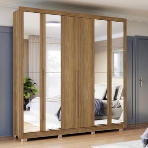 Guarda-Roupa Casal 100% Mdf Kappesberg C/Pés E 16 Espelhos 6 Portas 8 Gavetas Nogueira