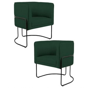 Kit 2 Poltronas Decorativas Base Aço Betina C-117 Linho Verde Musgo