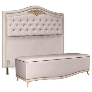 Cabeceira Cama Box Casal Queen 160Cm Com Calçadeira Baú Imperial Veludo J02 Bege
