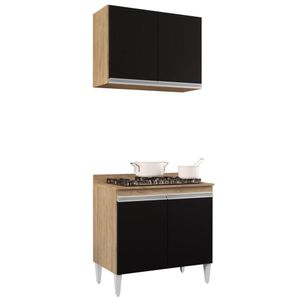 Armário Califórnia E Balcão Para Cooktop Flórida Castanho/preto - Lumil