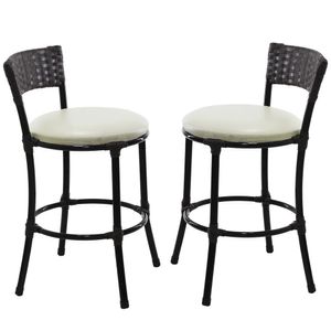 2 Banquetas Forts Baixa Ferro Fibra Sintética Preto Assento Estofado Branco
