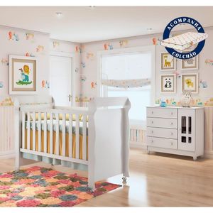 Quarto De Bebê Ariel Berço Cômoda Branco