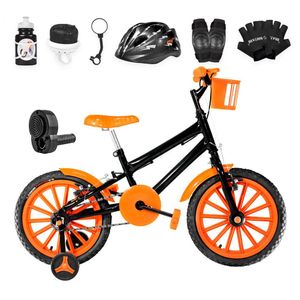 Bicicleta Aro 16 Nylon + Kit Premium Preta E Laranja