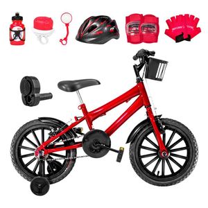 Bicicleta Aro 16 Nylon + Kit Premium Vermelha E Preta