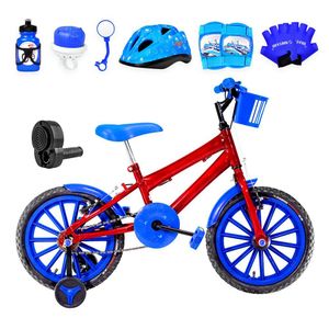 Bicicleta Aro 16 Nylon + Kit Premium Vermelha E Azul