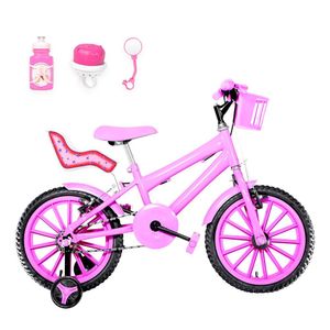 Bicicleta Aro 16 Nylon + Kit Passeio E Cadeirinha Rosa