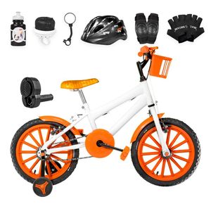 Bicicleta Aro 16 Nylon + Kit Premium Branca E Laranja