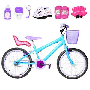 Bicicleta Aro 20 Aero + Kit Premium Azul Claro E Lilás