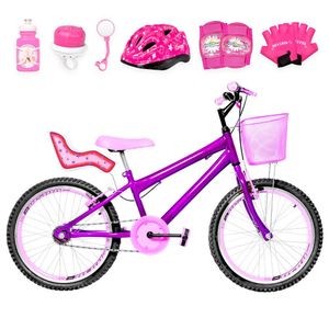 Bicicleta Infantil Aro 20 Aero + Kit Premium Violeta E Rosa