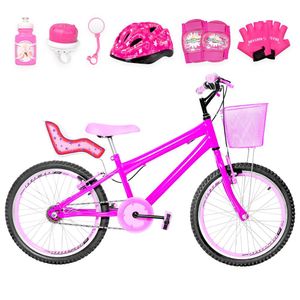 Bicicleta Infantil Aro 20 Aero + Kit Premium Cor Pink E Rosa