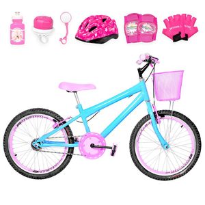 Bicicleta Aro 20 Aero + Kit Proteção Azul Claro E Rosa
