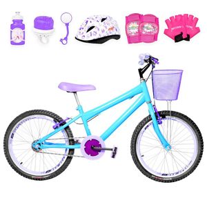 Bicicleta Aro 20 Aero + Kit Proteção Azul Claro E Lilás
