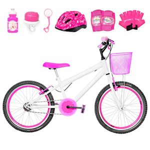 Bicicleta Infantil Aro 20 Aero + Kit Proteção Branca E Pink