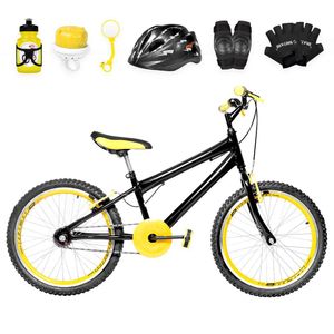 Bicicleta Aro 20 Aero + Kit Proteção Preta E Amarela