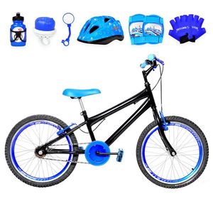 Bicicleta Infantil Aro 20 Aero + Kit Proteção Preta E Azul