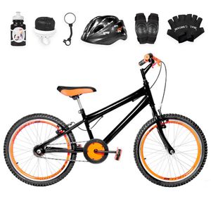 Bicicleta Aro 20 Aero + Kit Proteção Preta E Laranja