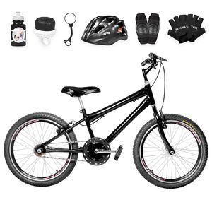 Bicicleta Infantil Aro 20 Aero + Kit Proteção Preta