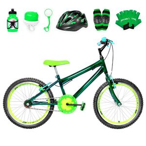 Bicicleta Infantil Aro 20 Aero + Kit Proteção Verde Escuro
