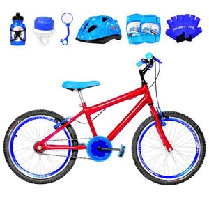 Bicicleta Aro 20 Aero + Kit Proteção Vermelha E Azul