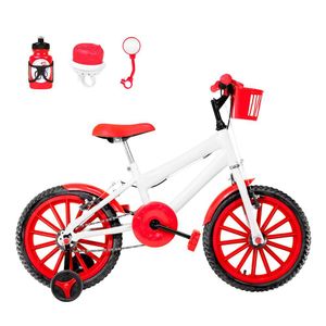 Bicicleta Aro 16 Nylon + Kit Passeio Branca E Vermelha