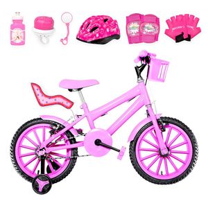 Bicicleta Infantil Aro 16 Nylon + Kit Premium Cor Rosa