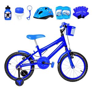 Bicicleta Infantil Aro 16 Alumínio + Kit Proteção Azul