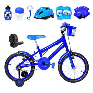 Bicicleta Infantil Aro 16 Alumínio + Kit Premium Azul