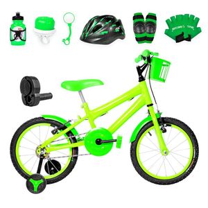 Bicicleta Infantil Aro 16 Alumínio + Kit Premium Verde Claro