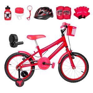 Bicicleta Infantil Aro 16 Alumínio + Kit Premium Vermelha