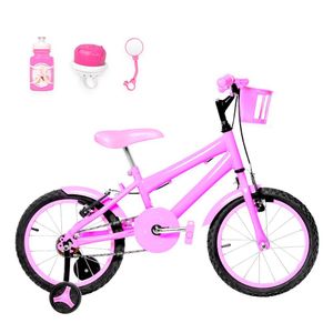 Bicicleta Infantil Aro 16 Alumínio + Kit Passeio Rosa