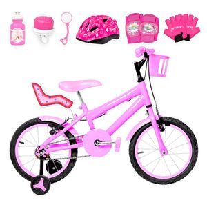 Bicicleta Infantil Aro 16 Alumínio + Kit Premium Rosa