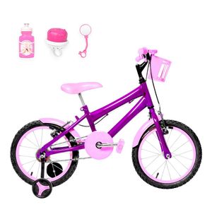 Bicicleta Aro 16 Alumínio + Kit Passeio Violeta E Rosa