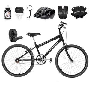 Bicicleta Aro 24 Alumínio Colorido + Kit Premium Preta