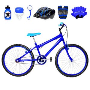 Bicicleta Aro 24 Alumínio Colorido + Kit Proteção Azul