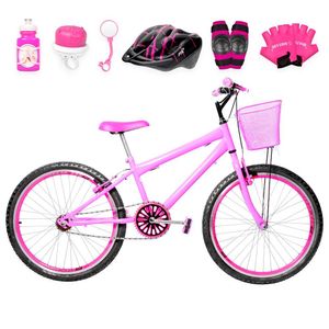 Bicicleta Aro 24 Aero + Kit Proteção Cor Rosa E Pink