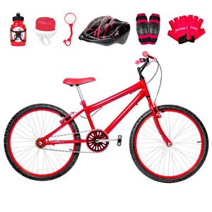 Bicicleta Aro 24 Alumínio Colorido + Kit Proteção Vermelha