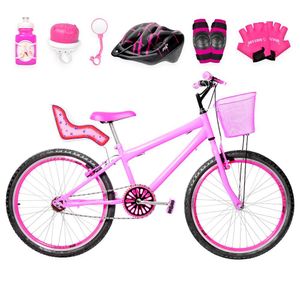 Bicicleta Feminina Aro 24 Aero + Kit Premium Cor Rosa E Pink
