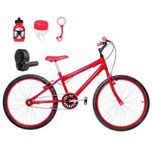 Bicicleta Aro 24 Alumínio + Kit Passeio Vermelha
