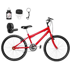 Bicicleta Aro 24 Alumínio + Kit Passeio Vermelha E Preta