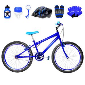 Bicicleta Masculina Aro 24 Aero + Kit Proteção Cor Azul