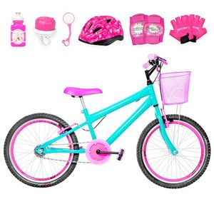 Bicicleta Aro 20 Aero + Kit Proteção Verde Água E Pink