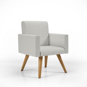 Poltrona Decorativa Cadeira Escritório Linho Cinza Claro
