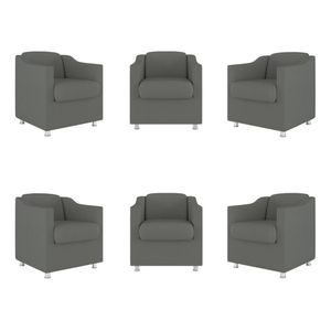 Kit 6 Cadeiras Poltronas Decorativas Espera Clinica Dentista Cor:cinza