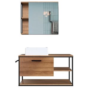 Gabinete Suspenso Banheiro Com Cuba E Espelheira Preto Mell P1013 Pp Preto Mell