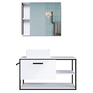 Gabinete Suspenso Banheiro Com Cuba E Espelheira Preto Branco P1013 Pp Preto Branco