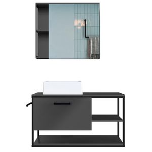 Gabinete Suspenso Banheiro Com Cuba E Espelheira Preto Grafite P1013 Pp Preto Grafite