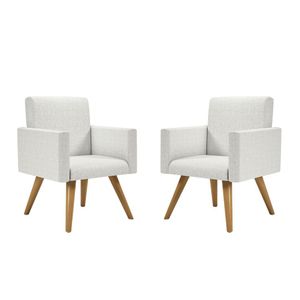 Kit 02 Poltronas Nina Palito Luxo Tecido Linho Bege