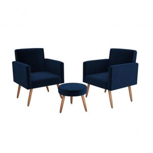 Conjunto 02 Poltronass E 1 Puff Dallas - Azul Marinho