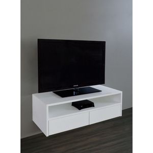 Rack Para Tv Suspenso Bancada Com Nicho E Gaveta Branco Laca