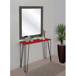 Aparador Tampo Console Pés Hairpin Legs Estilo Industrial Vermelho Laca
